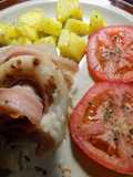 Espirales de merluza rellenos con panceta