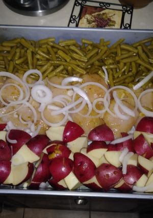 A picture of Larry's easy 1 pan chicken and potato bake.