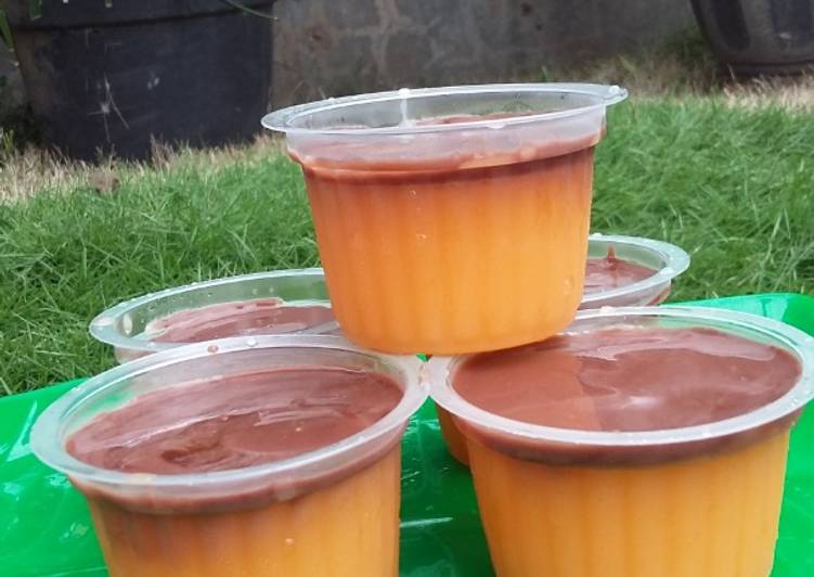 Cara Gampang Menyiapkan Puding mangga fla coklat Simple Cepat