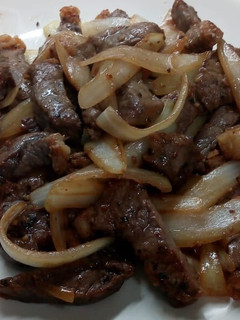 A picture of Pan Fry Beef Steak and Onion.