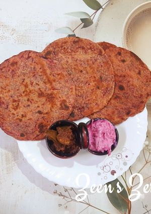 A picture of Beetroot Dill Greens Parathas.