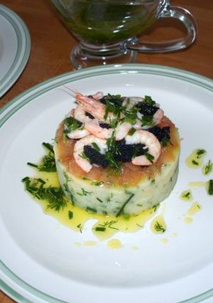 Una foto de Timbal de patatas y salmón