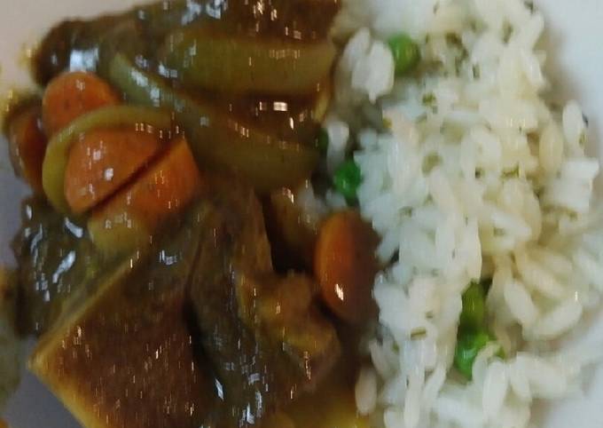 Curried Goat with Parsley Pea Rice