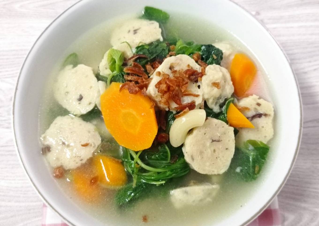 Sop Bayam Bakso Jamur