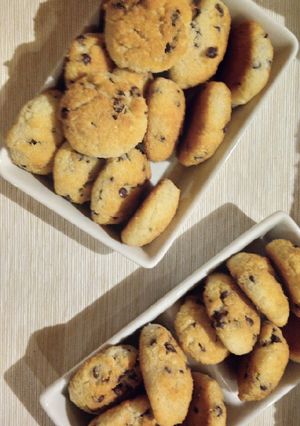 A picture of Soft Coconut and Almond Cookies with Chocolate Chips.