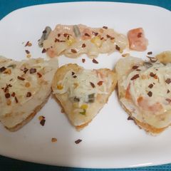A picture of My Version Of Chifferi Heart Shaped Discs (Vegetarian) With Mayo - Tomato Dip.