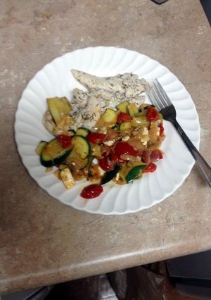 A picture of Lemon-thyme Chicken With Sautéed Vegetables.
