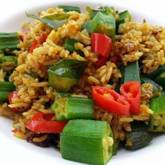 A picture of Okra In Tumeric Vegan Fried Rice.