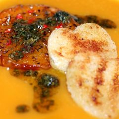 A picture of Sig's Double Butternut Squash Soup with Herb Drizzle.
