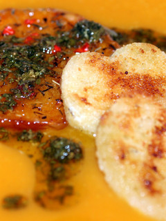 A picture of Sig's Double Butternut Squash Soup with Herb Drizzle.