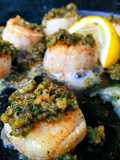 Smoky seared scallops with pesto