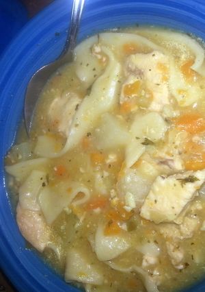 A picture of Kayla's chicken and dumpling noodles.