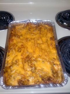 A picture of michelle meaty baked ziti.