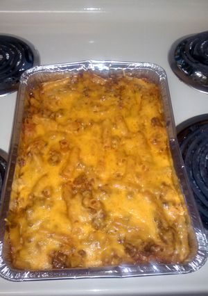 A picture of michelle meaty baked ziti.