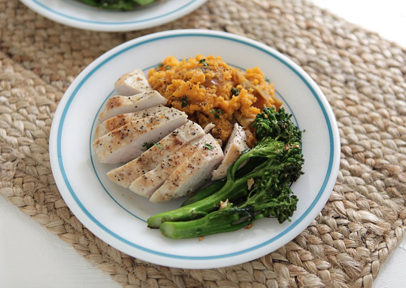 Chicken Breasts, Sorghum Sweet Potatoes, and Young Broccoli with Chipotle Orange Salt