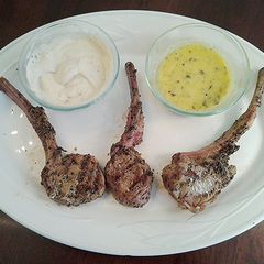 A picture of Grilled or Pan Seared Lamb Chops with Dipping Sauces.
