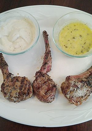 A picture of Grilled or Pan Seared Lamb Chops with Dipping Sauces.