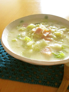 A picture of Cabbage and Ham Cheese Soup.