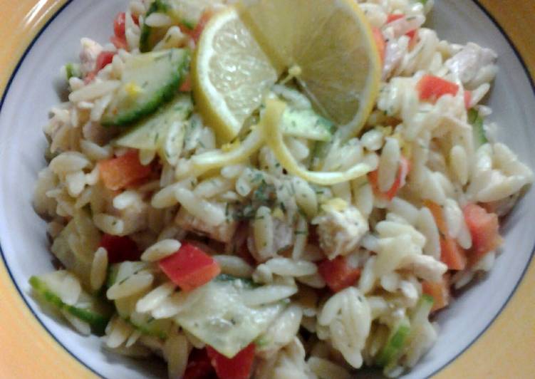 Lemon Orzo Veggie Salad with Chicken