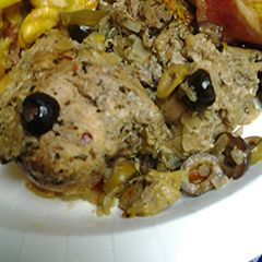 Tagine style chicken with preserved lemons A picture of Tagine style chicken with preserved lemons.