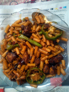 A picture of Pasta Chicken in Hot Garlic Sauce.