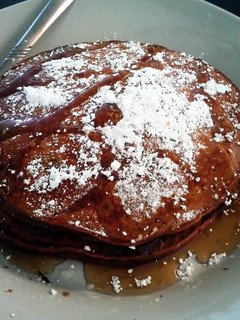A picture of Chocolate Peanut Butter Banana Pancakes.