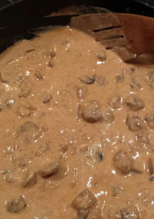 A picture of Blondie's Sausage Stroganoff.