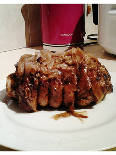 A picture of Slow cooker brisket and onions.