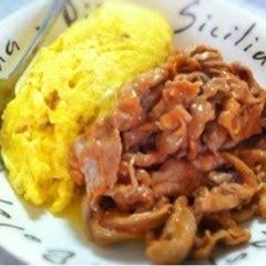 A picture of Simple & Fast Pork Offcuts with Ketchup & Mayonnaise for Bento or Breakfast.