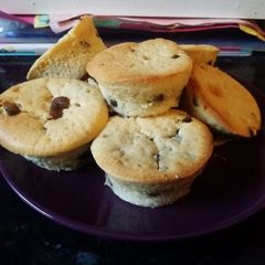 A picture of Choc chip muffin with marsbar centre.