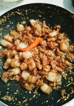 Hình của món Thịt xào mắm ruốc xả ớt.