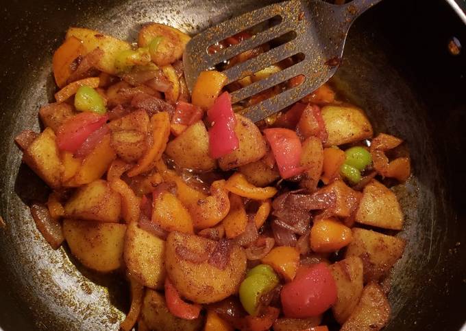 Tricolored peppers potato