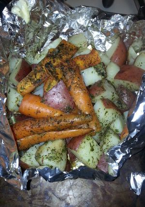 A picture of Roasted Potatoes with Carrots.