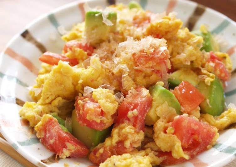 White Miso Scrambled Eggs with Tomato and Avocado