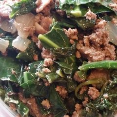 A picture of Greens and beef.