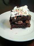 Chocolate Sheet Cake with Whipped cream Toppings