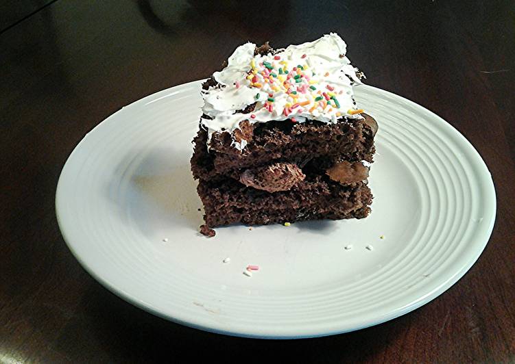 Simple Way to Make Homemade Chocolate Sheet Cake with Whipped cream Toppings