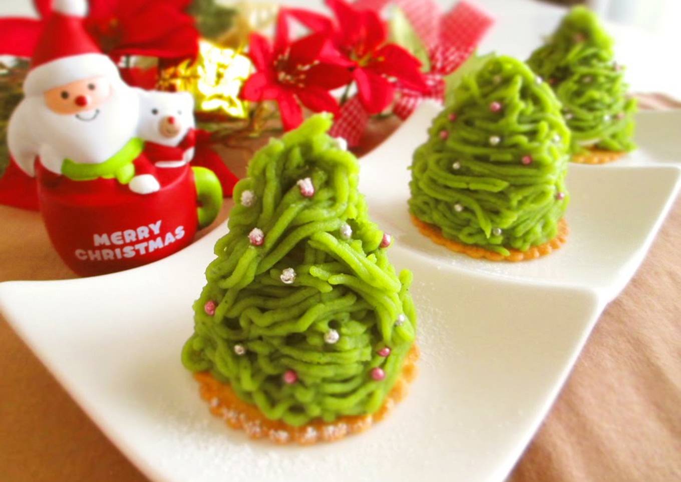 Matcha and Sweet Potato Mont Blanc Christmas Trees