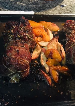 Una foto de Cerdo en caramelo de durazno