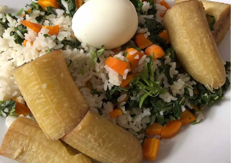 Unripe plantain with veggie rice