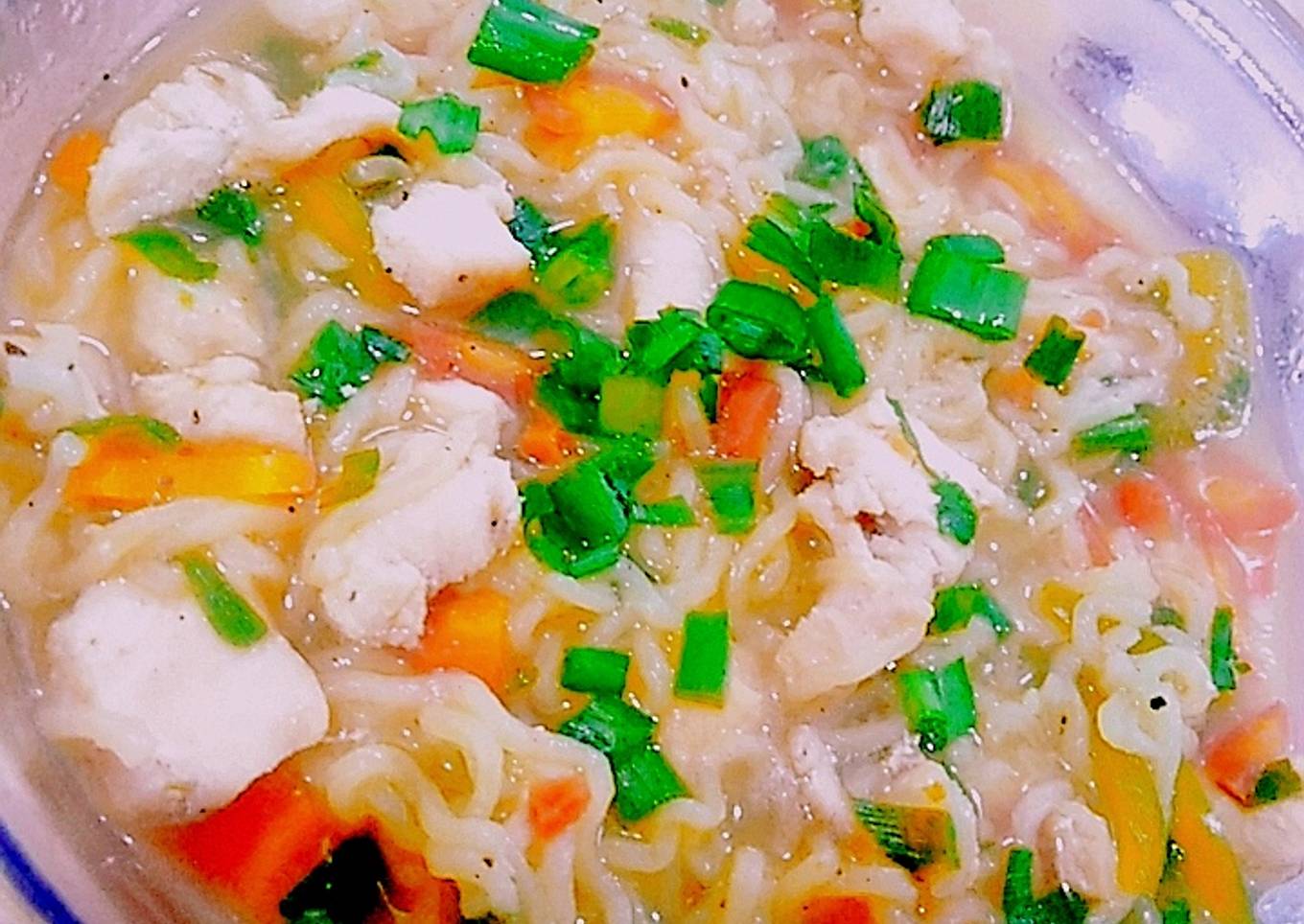 Chicken vegetables noodles with soup