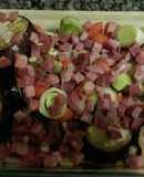 Berenjenas al horno con puerro y jamón