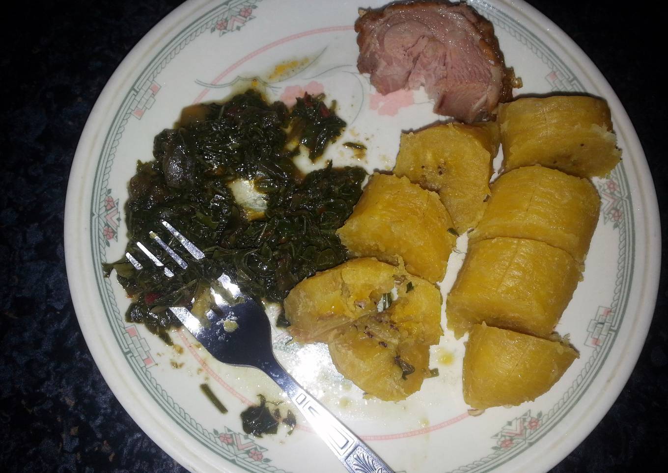 boiled plantain & vegetables.