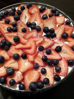 A picture of Red, white & blue berry trifle.