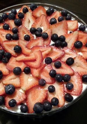 A picture of Red, white & blue berry trifle.
