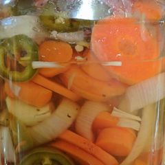 A picture of Spicy Carrots, Onions and Jalapenos (Mexican style).