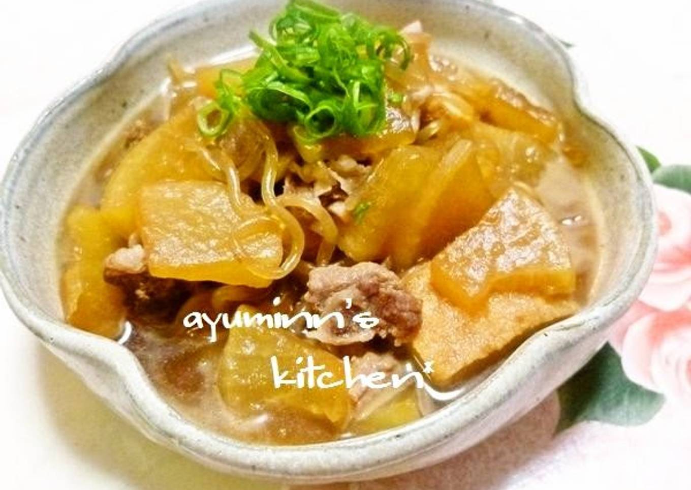 Simmered Pork, Daikon Radish, Konnyaku Noodles, and Atsuage