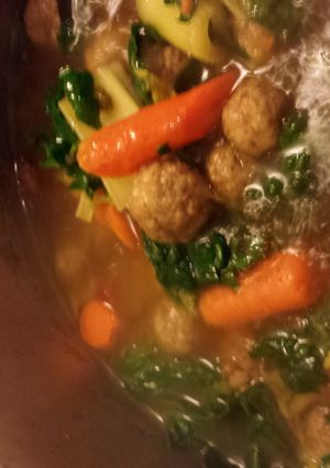 A picture of mini meatball beef soup.
