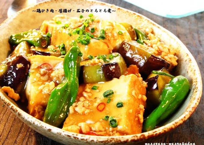 Soft Simmered Ground Chicken, Atsuage, and Eggplants