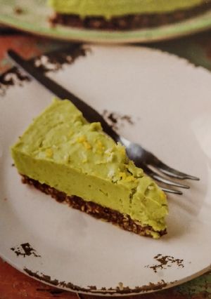 A picture of Lemon and Lime Avocado Mousse Cake.